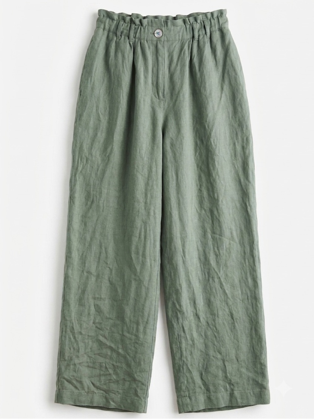 Vintage 100% European Linen High Waisted Paperbag Pants Sage Green S